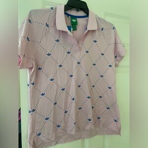 Adidas Light Pink Polo with Blue Trefoil Design